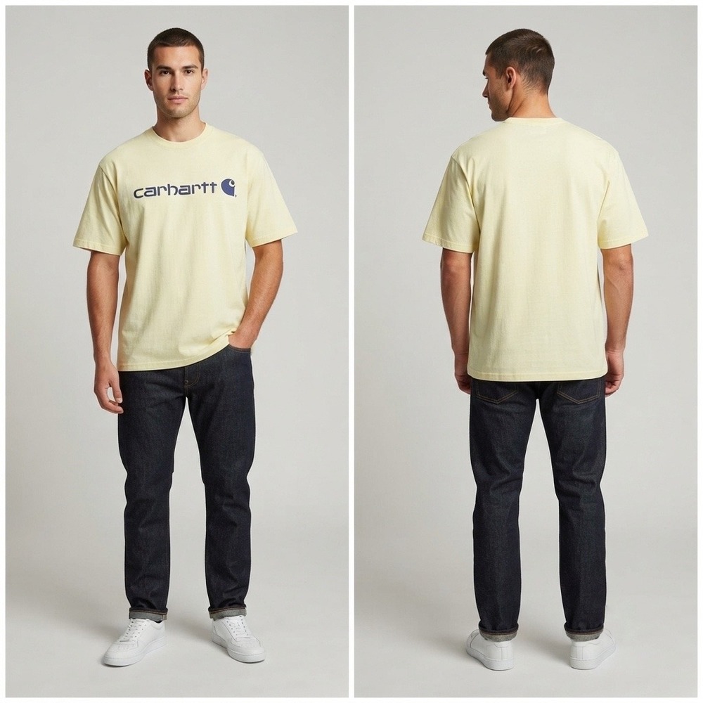 Carhartt Mens Loose Fit Graphic Logo T-Shirt Light Yellow Short Sleeve‎ Medium